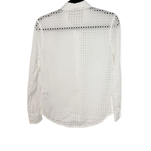 Equipement Femme Classic White Perforated Cotton Button Down Blouse Size XS - Picture 6 of 10